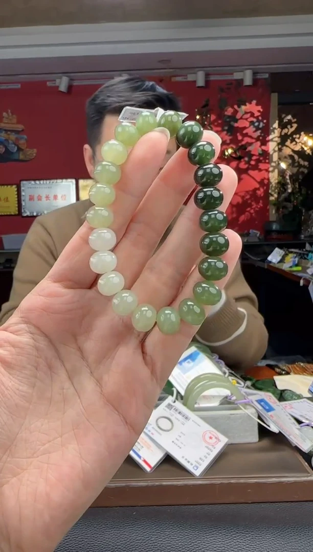 未镶嵌手串和田玉高冰渐进算盘珠单圈手串