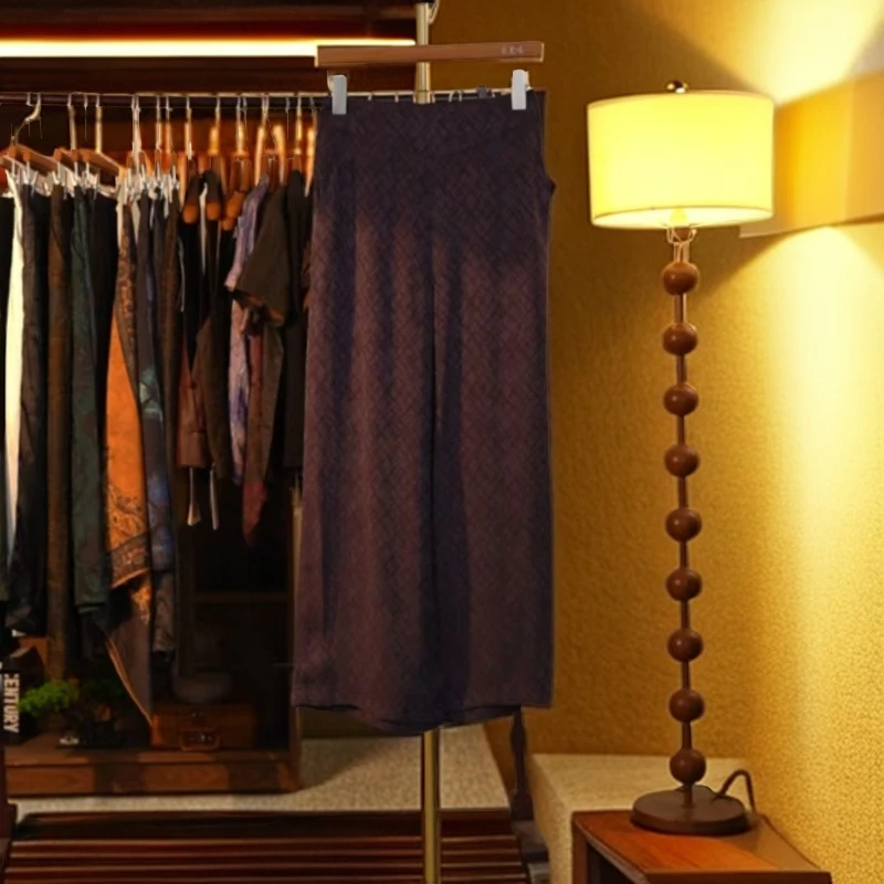 春夏秋格纹无弹力透气直筒裤裤长裤休闲山本风新中式时尚