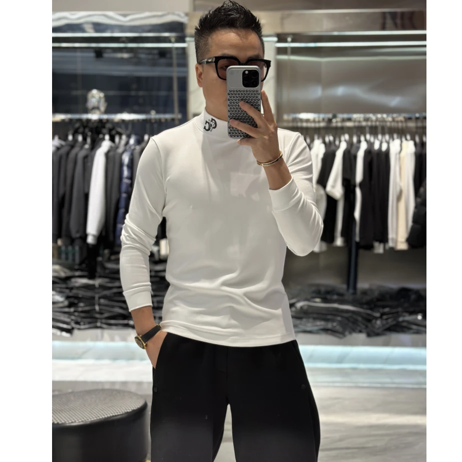 【发现者】2024新款高端欧货中高领长袖男士轻奢莫代尔棉T恤9739