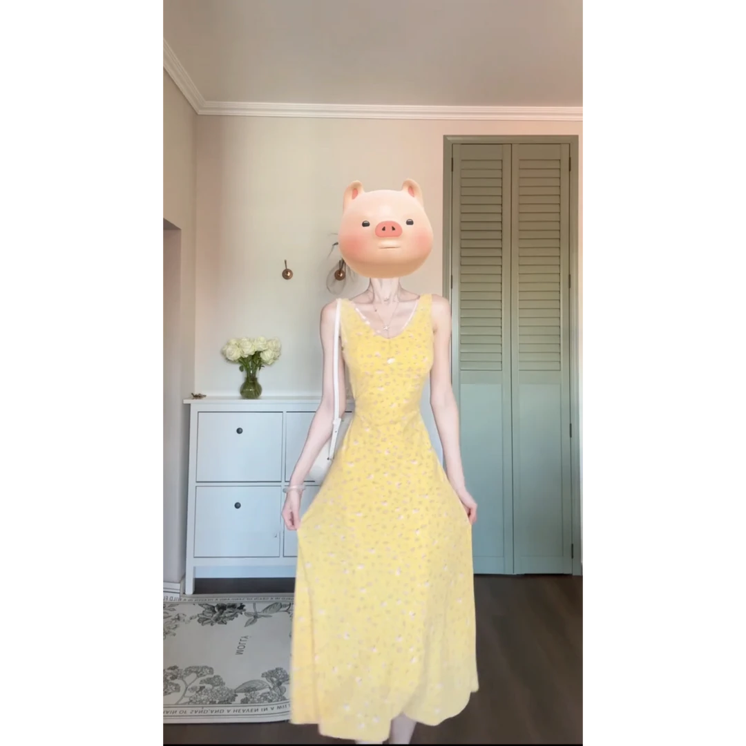 MARIE.COCO多巴胺裙吊带连衣裙子女夏季新款小个子法式碎花长裙