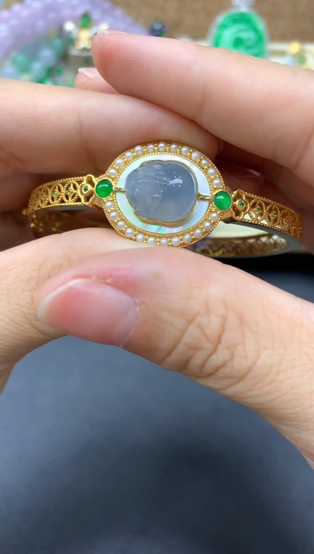 【闪购商品】翡翠手镯18K金镶嵌589-中国好珍宝