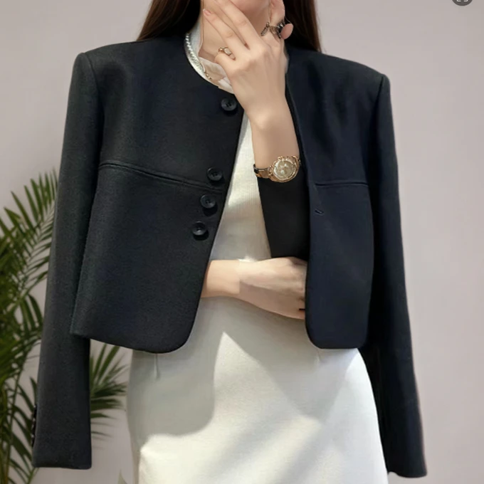 短款不褪色圆领厚款秋冬毛呢外套多巴胺不起球休闲风2510