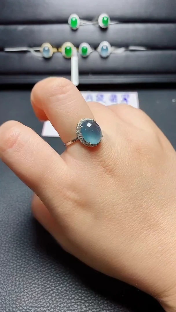 银S925镶嵌戒指翡翠 天然翡翠A货s925银镶