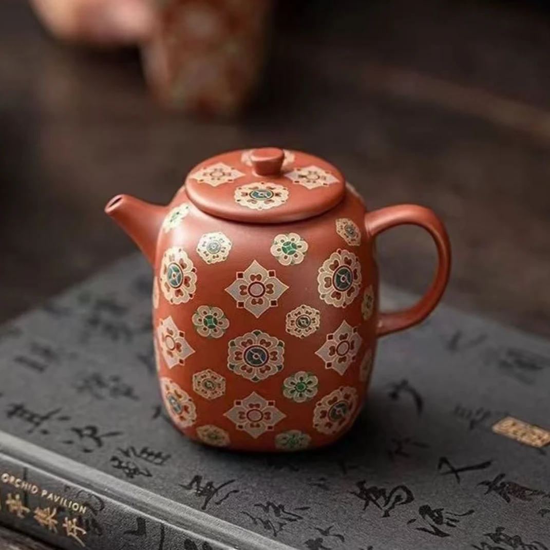 宝相花朱泥紫砂四方壶 T33