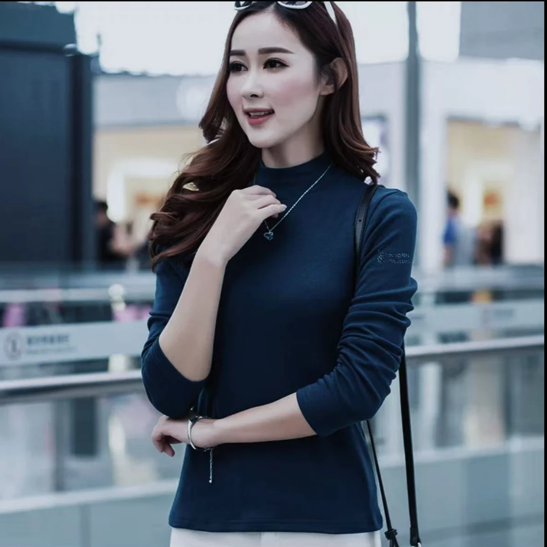 7713-手臂侧刺绣（丈青）德绒打底衫