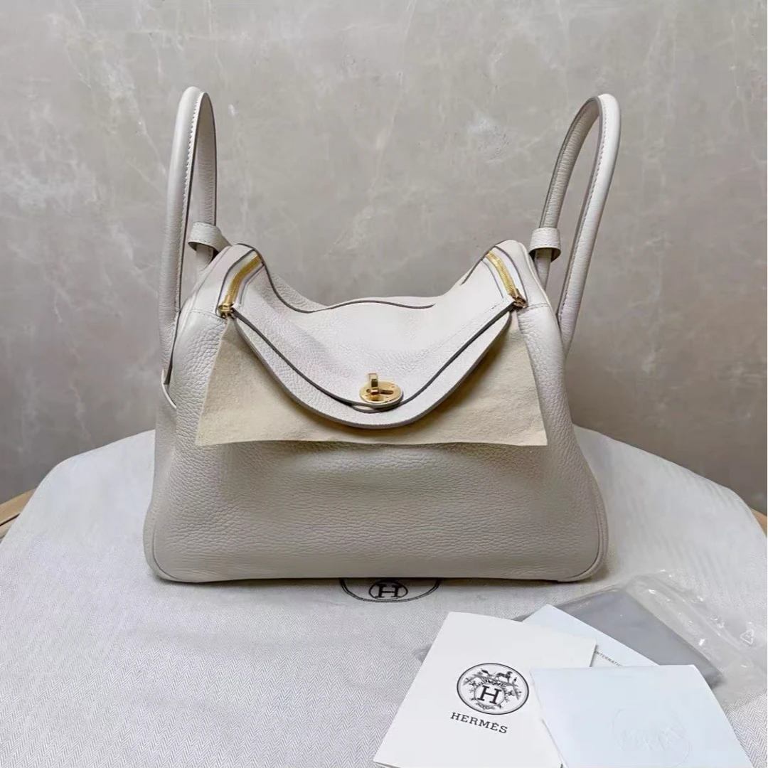 99新 Hermes/爱马仕 爱马仕LINDY30冰川白金扣z单肩包