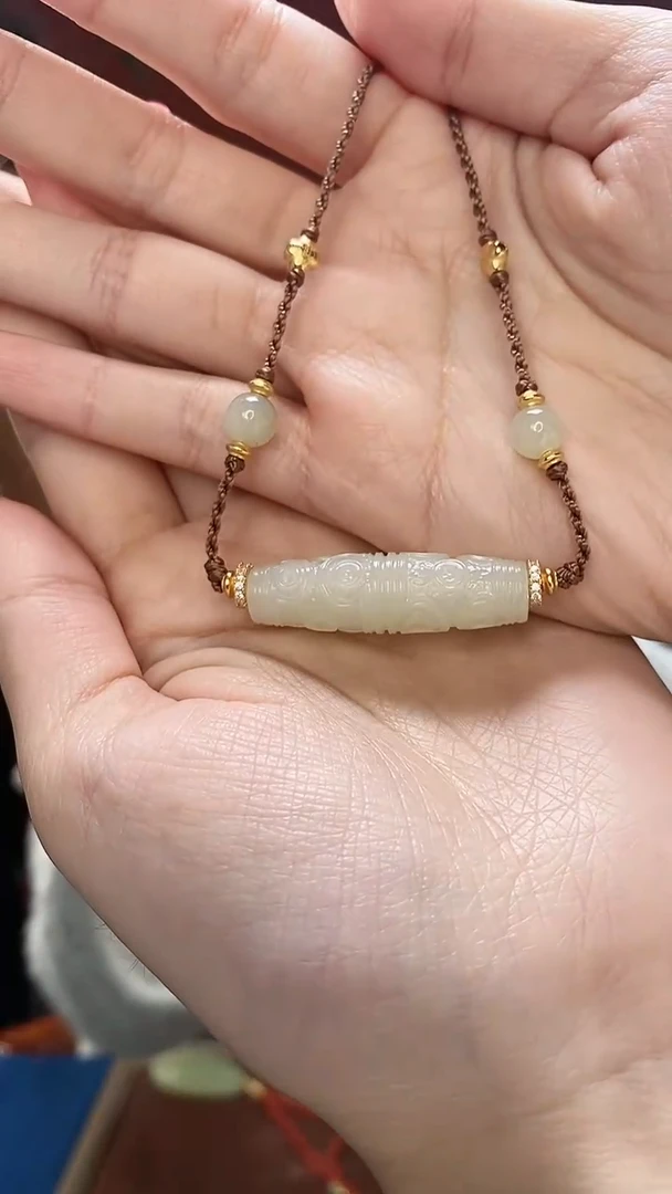 【闪购商品】和田玉挂件未镶嵌横穿十二眼吊坠