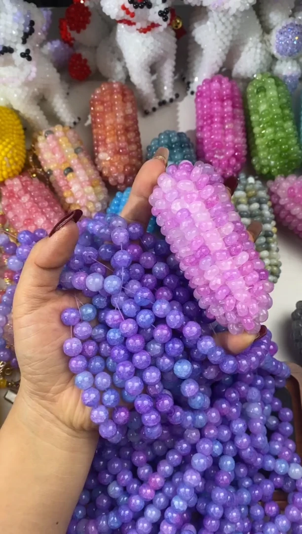 玻璃0852卡8算盘珠材料包1套带链条粉紫色