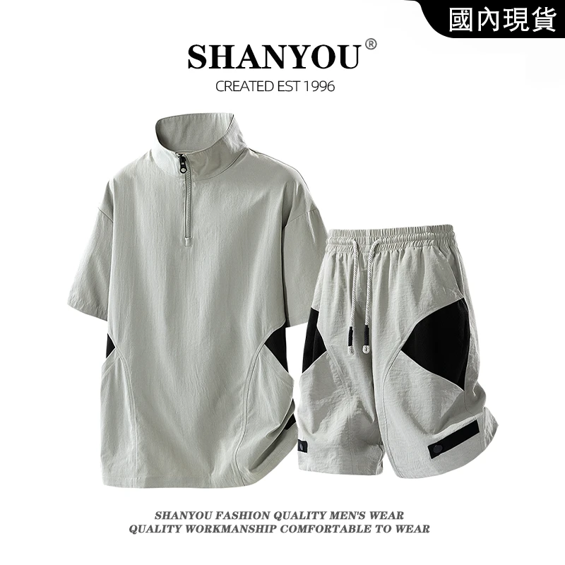 夏季大码冰感透气美式POLO短袖套装男士休闲时尚百搭短袖短裤套装