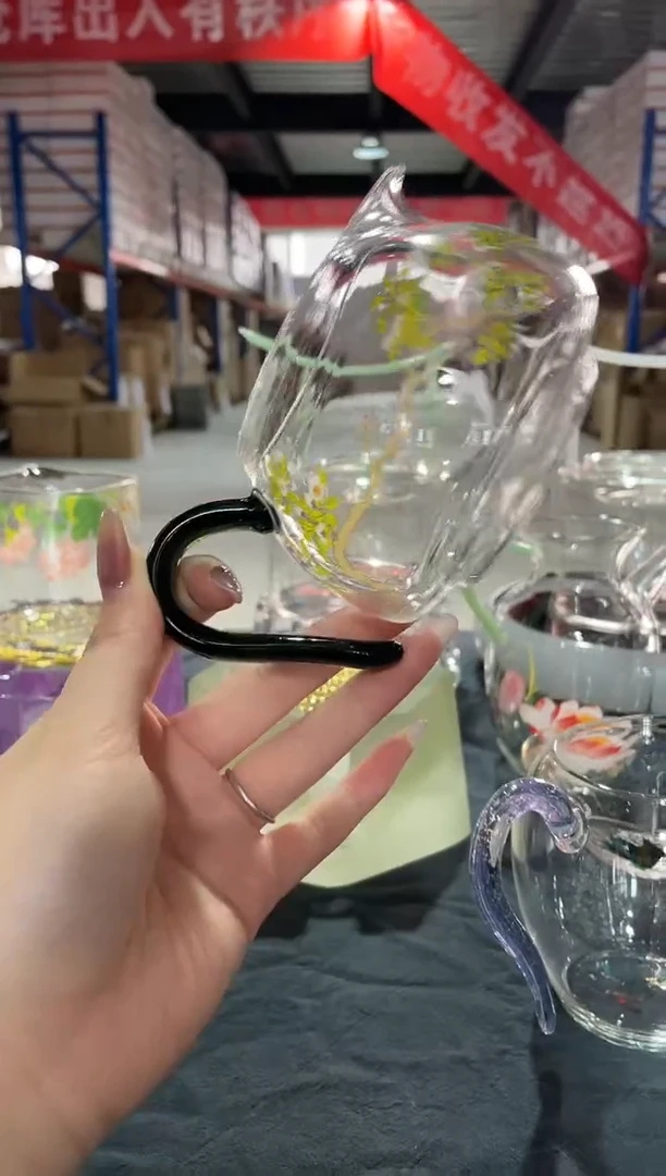 玻璃手工艺品遇器梨花白燕淡然湖绿把手公杯