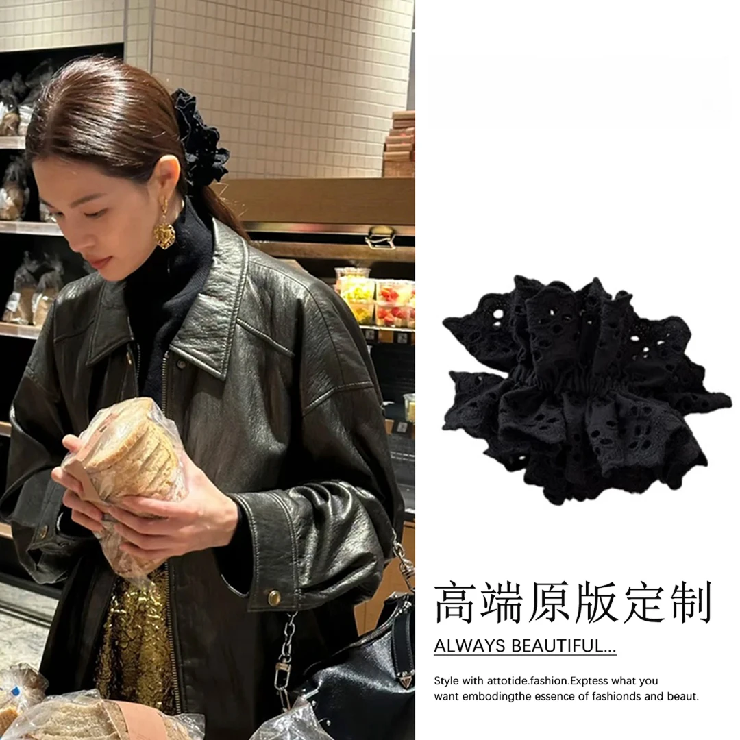 黑色蕾丝大肠发圈头花女款韩系高级感扎头发绳低马尾皮筋头绳头饰