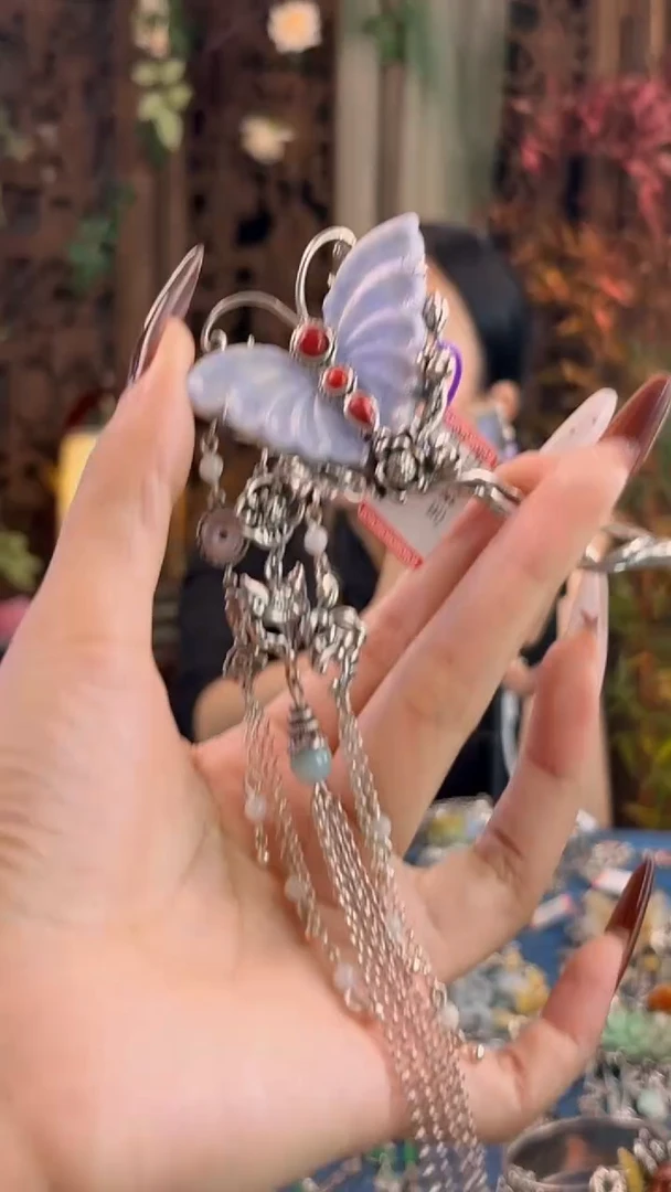 银S925镶嵌挂件翡翠发簪