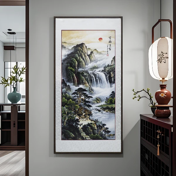 新中式玄关画客厅农村堂屋背景墙装饰大气山水画壁画山水80160