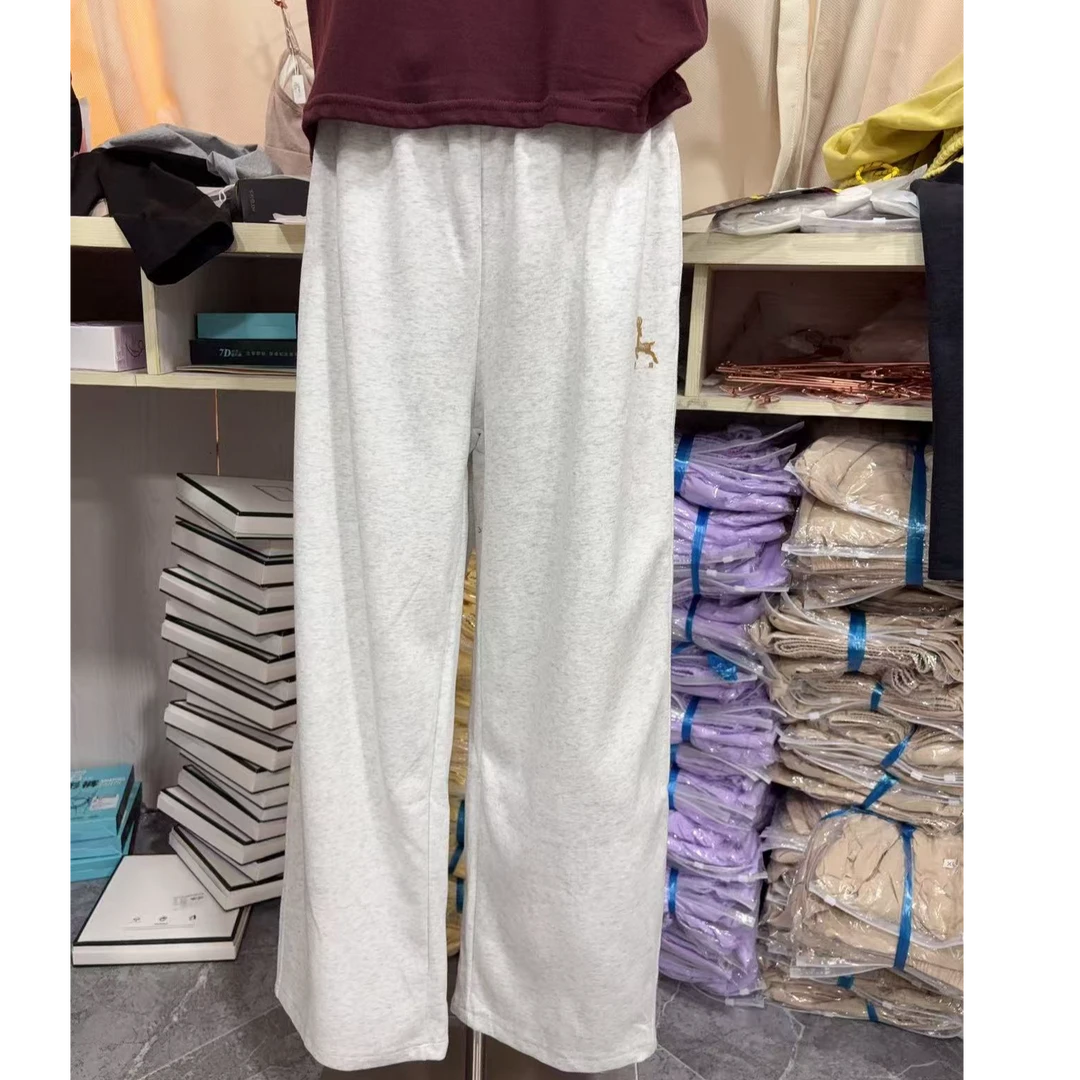 新款K1342浅花灰小鹿刺绣休闲裤