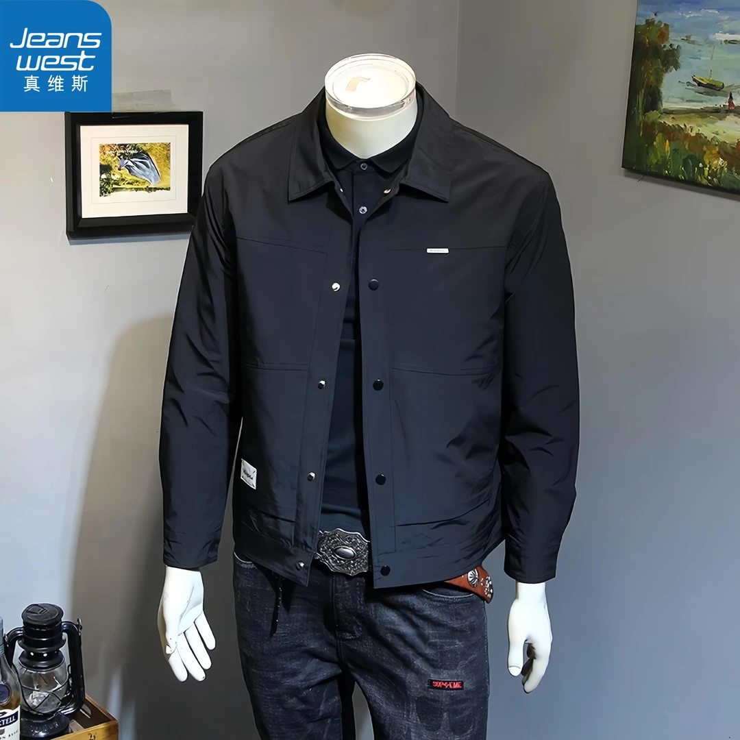 真维斯Jeanswest春秋季新款工装翻领夹克男士韩版修身商务外套潮