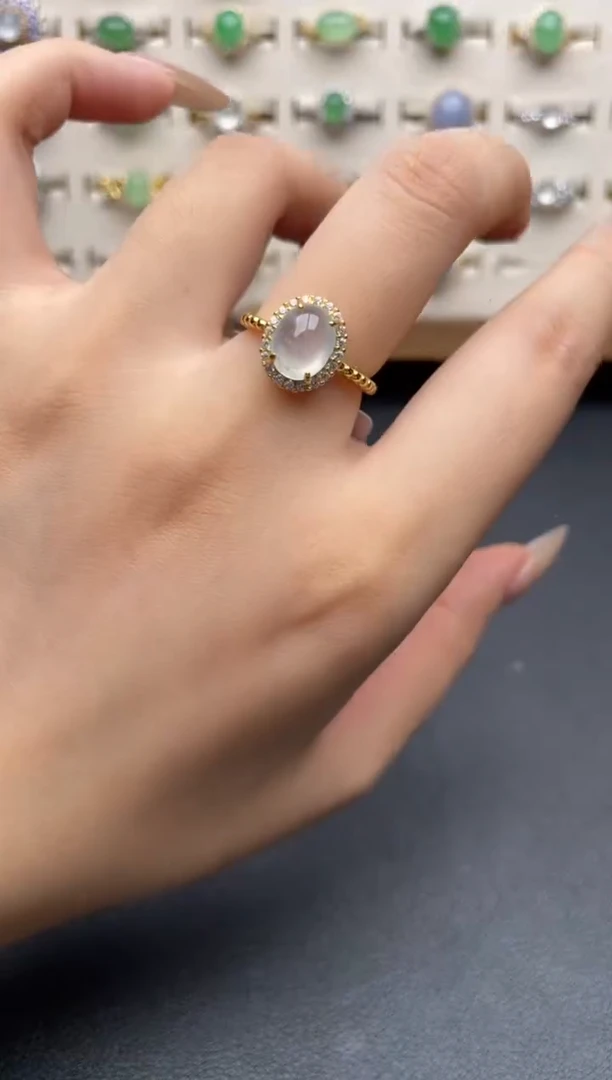 银S925镶嵌戒指翡翠一物一证一礼盒