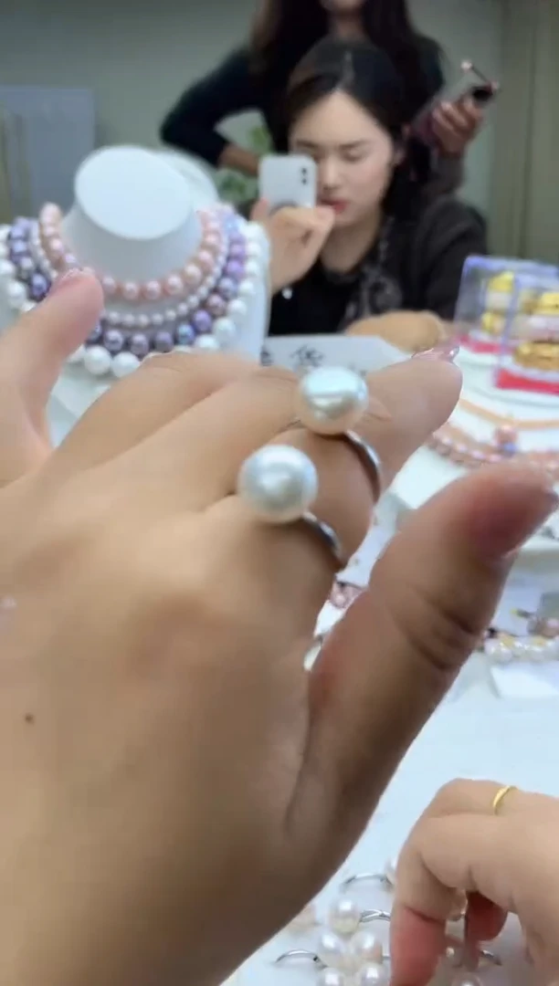 未镶嵌戒指淡水珍珠12mm白珠戒指(多样性发一）