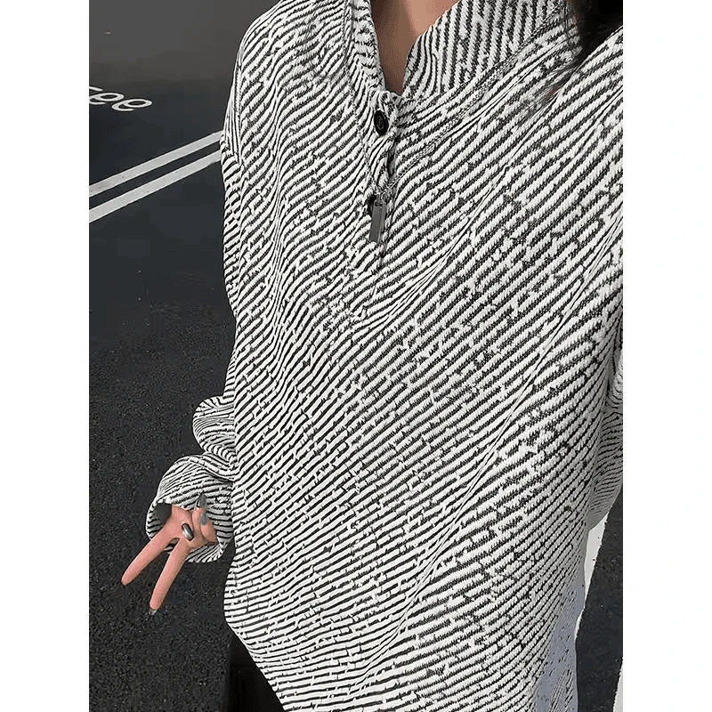 【现货】美式复古雪尼尔长袖T恤男女设计感立领POLO情侣内搭打底衫