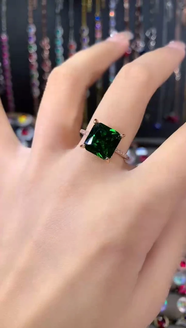 银S925镶嵌戒指碧玺10玫瑰金