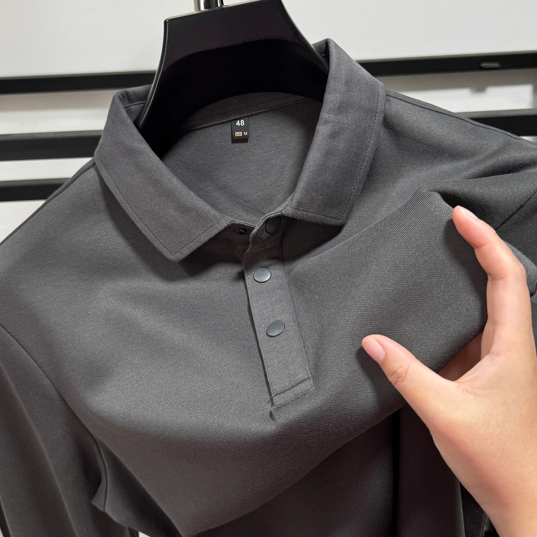 Zero Degree North轻奢纯色长袖POLO衫男士秋季新款暗扣百搭上衣
