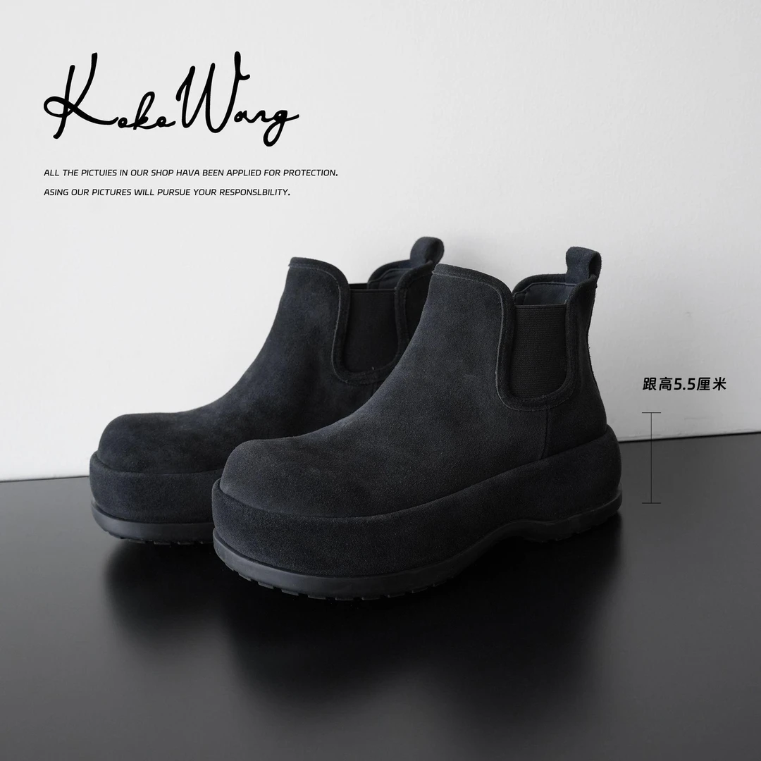 KOKO WANG秋冬新款绒面真皮厚底一脚蹬舒适百搭小皮鞋X3435G24X08