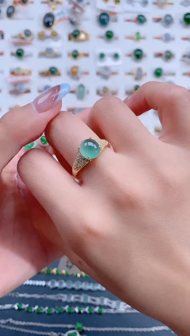 翡翠戒指银S925镶嵌天然翡翠