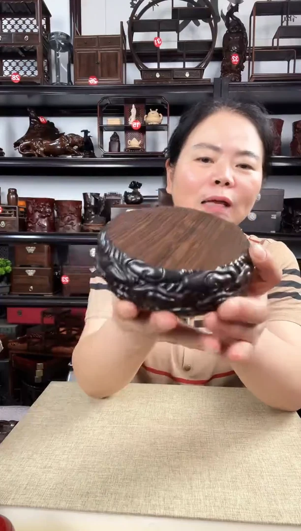 木大云纹圆老李红木工艺品