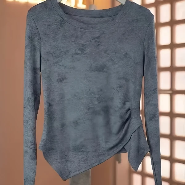 大码纯棉扎染不规则打底长袖t恤女秋季新款胖MM修身百搭显瘦上衣