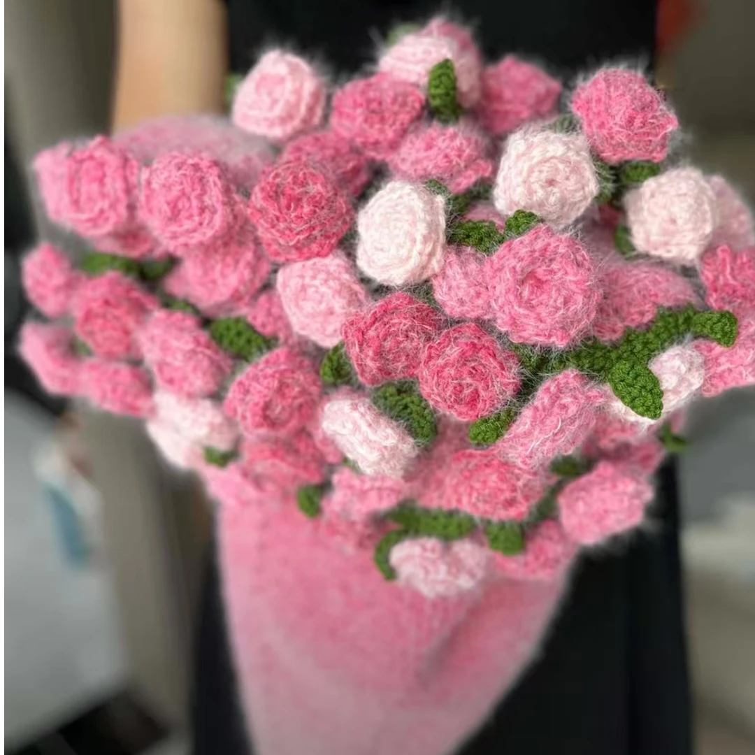 渐变花束毯子diy材料包混纺长绒毛线团手工编织送闺蜜礼物
