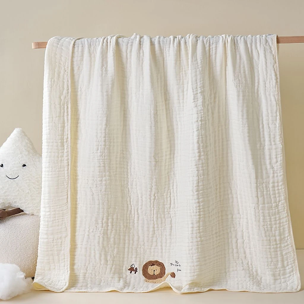 贝瑞拉浴巾六层竹棉素色泡泡纱绣花童被A类抗菌