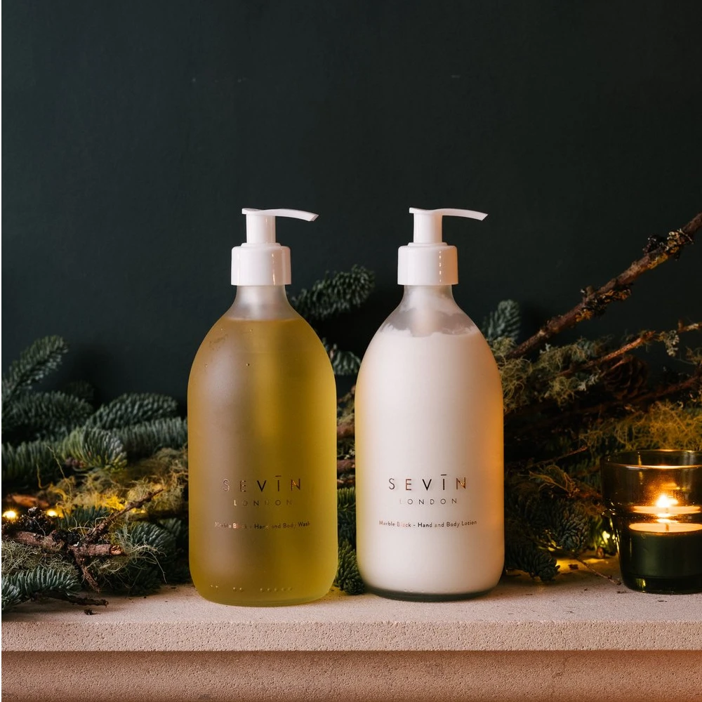 SEVIN身体洗护套组「理石黑 」香氛身体乳+滋润沐浴露｜保湿持久留香
