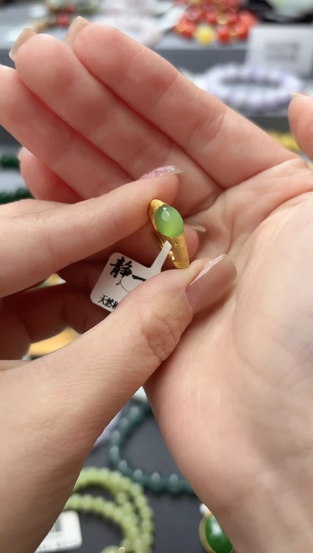 银S925镶嵌戒指和田玉S925银碧玉猫眼戒指