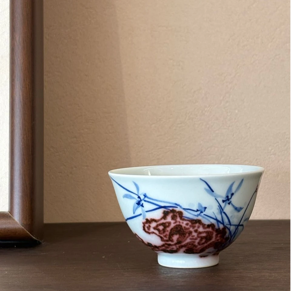 【元煦】釉里红兰花竹石图小碗杯 | 大乐优选 | 景德镇茶具