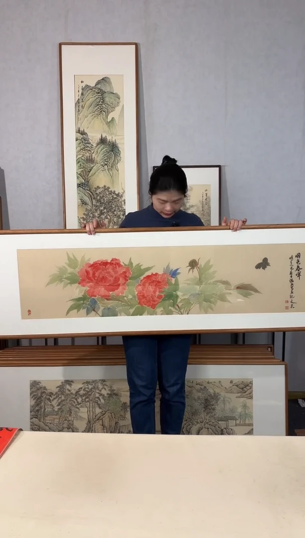 国画手绘*国色春晖*52*172cm带框发货