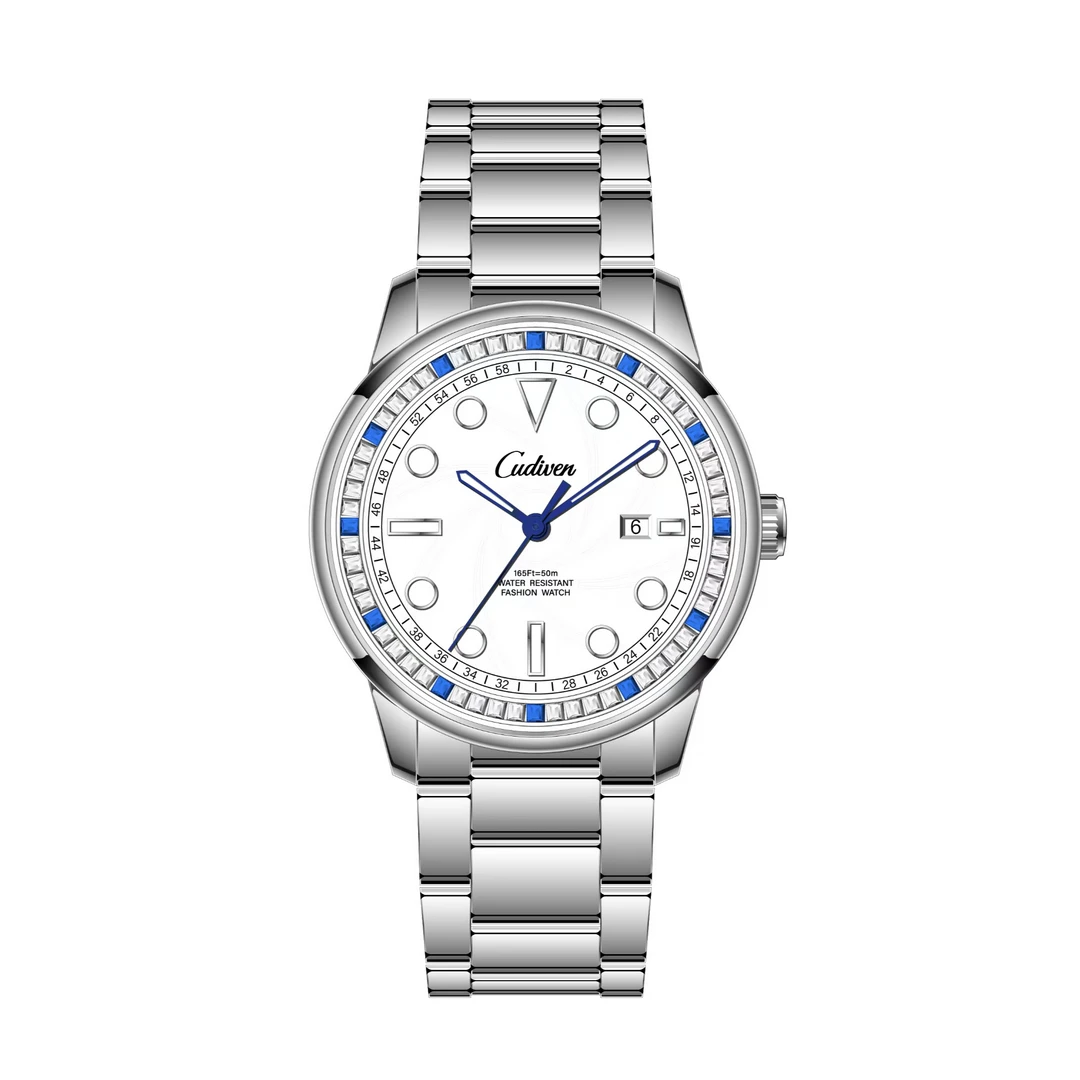 Cudiven密使系列男士精钢奢华满钻机械夜光防水手表黎m025