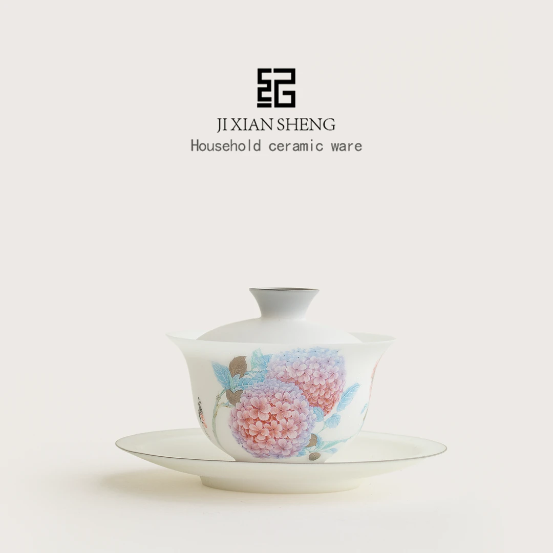 鎏金冰种玉瓷三才盖碗茶杯单个高档送朋友长辈女士母亲节生日礼物