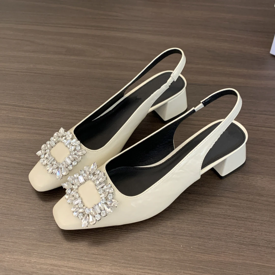 粗跟包头凉鞋后空浅口女鞋2025年春夏新款高级感水钻气质法式单鞋