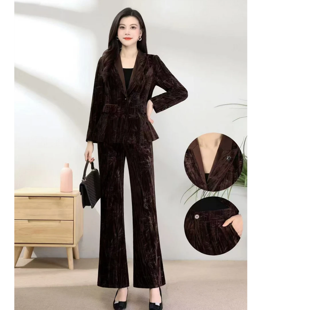 秋款新品女装 高档金丝绒两件套外套+长裤T208