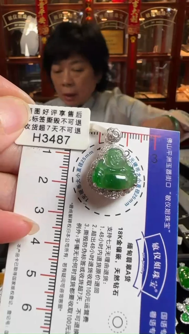 颈饰18K金镶嵌翡翠H3487冰绿佛公