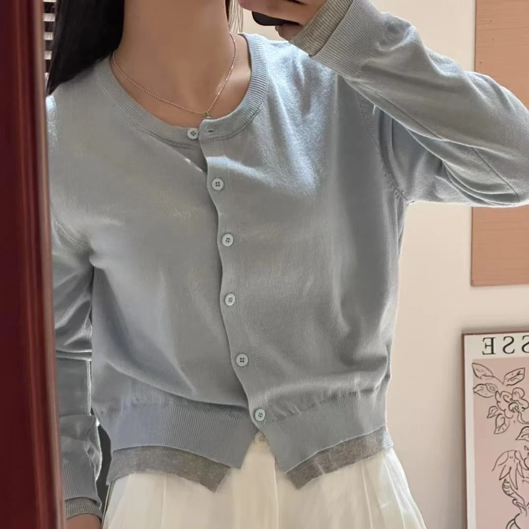 超级显瘦假两件针织衫女