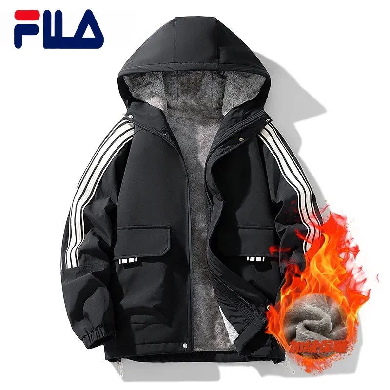 一折区I冬季加厚夹克男士宽松加大码加绒保暖连帽工装纯色外套