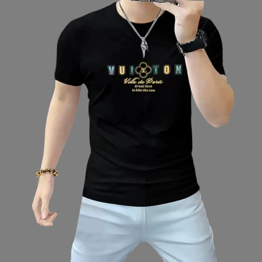 2025夏季轻奢男装欧货短袖男士新款高端潮流时尚印花圆领半袖T恤