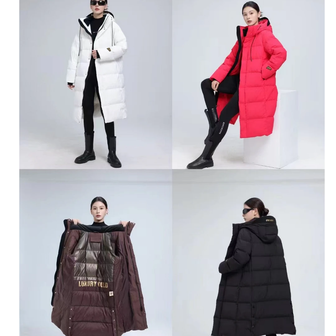 HXO高定系列白鹅绒系列羽绒服女款时尚休闲女士连帽中长款保暖