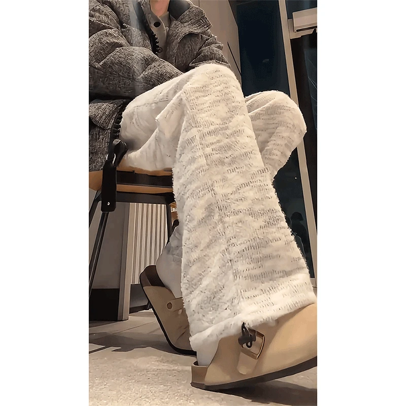 小香风扎染针织卫裤男款秋冬季加绒美式慵懒风休闲裤子显瘦直筒裤