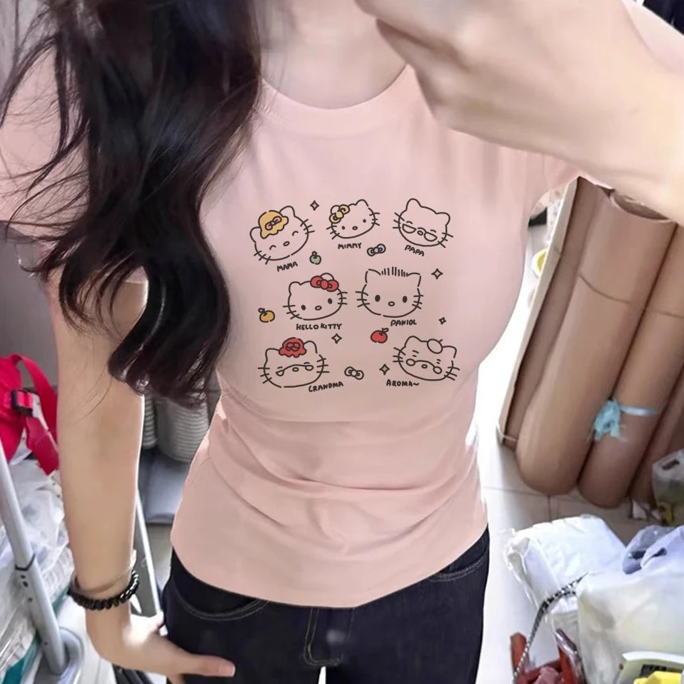 INS风女款百搭T恤2025辣妹风短款打底圆领新款内搭紧身显瘦上衣女