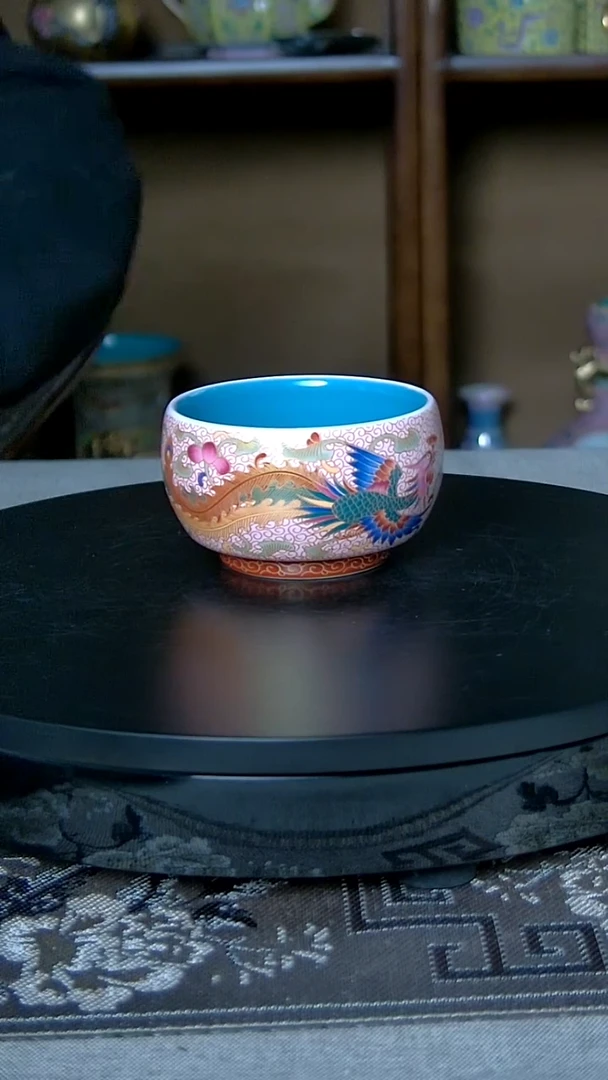 景德镇手工珐琅彩凤凰禅定杯