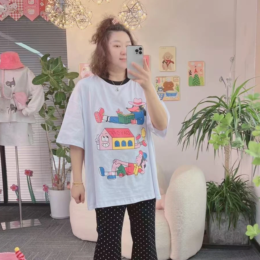 【纯熙+】6630早春新款度假系列印花短袖T恤韩版宽松百搭上衣