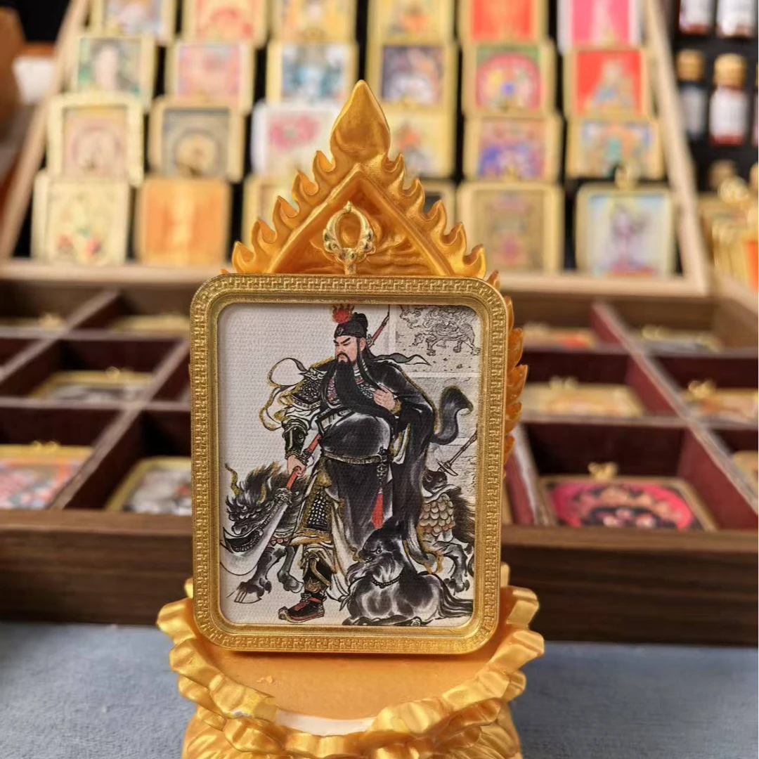 关公关二爷纯手描金武财神唐卡纯铜壳子吊坠扎手工矿物质珈蓝尊者