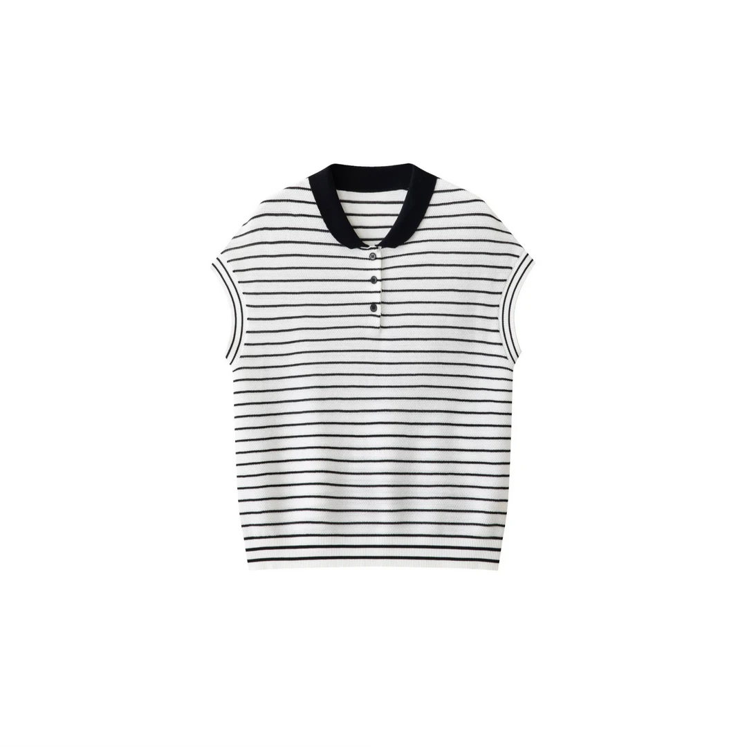 法式减齡小翻领条纹POLO衫msshe