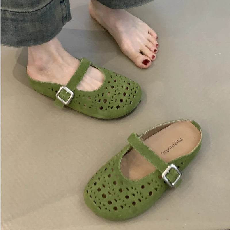 BS-556-3小众设计感包头半拖鞋2025年夏季磨砂真皮镂空丑萌勃肯鞋